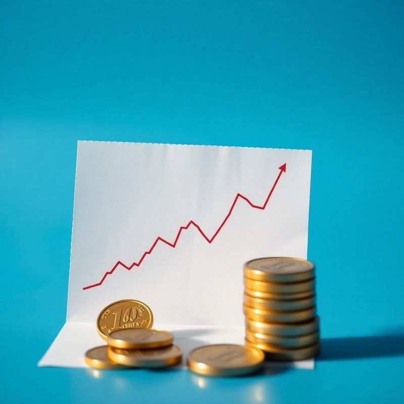 Gráfico de precios al alza junto a monedas de euro sobre una superficie azul